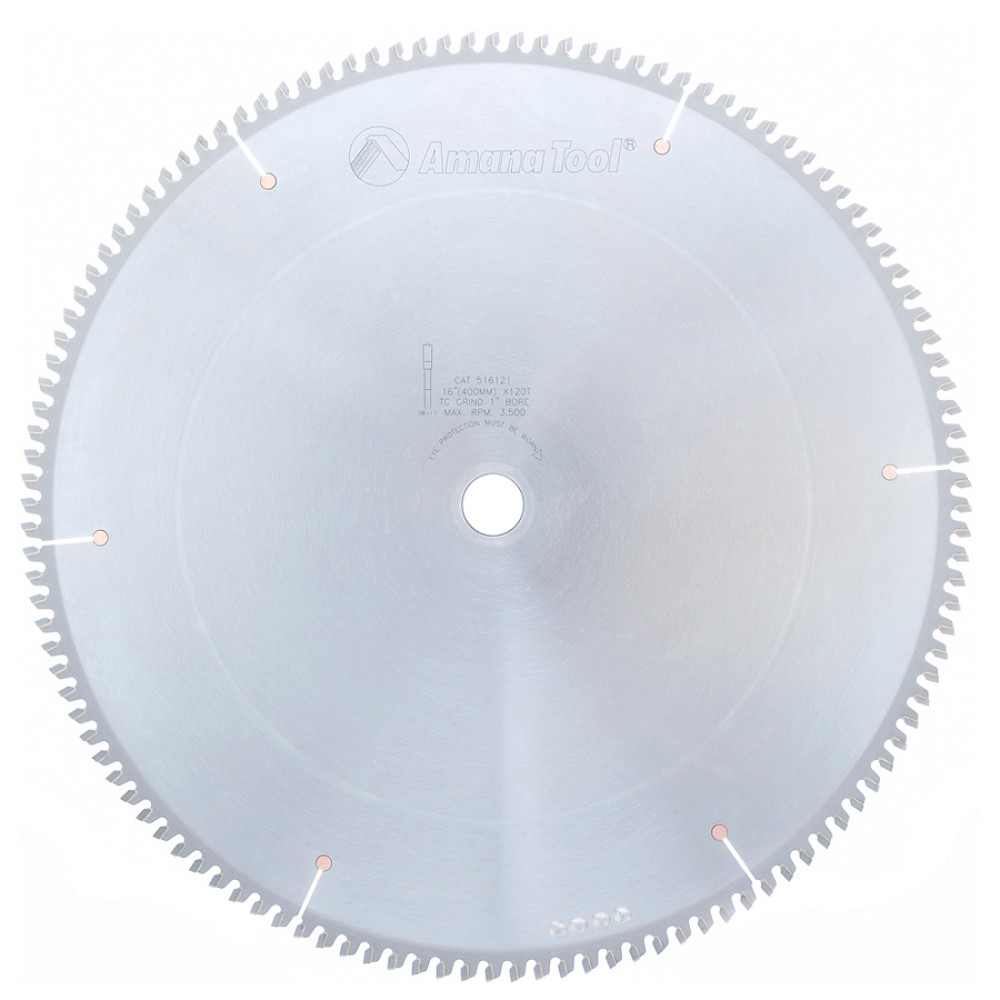 Amana Tool 516121 Carbide Tipped Aluminum and Non-Ferrous Metals 16 Inch D x 120T TCG, -6 Deg, 1 Inch Bore, Circular Saw Blade