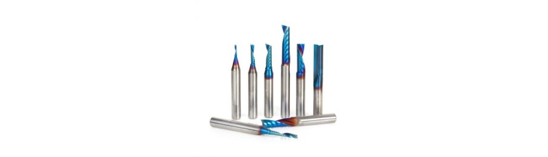 Amana Tool AMS-165-K 8-Pc CNC Spektra Extreme Tool Life Coated Plastic Cutting Solid Carbide Spiral O Flute Router Bit Collection