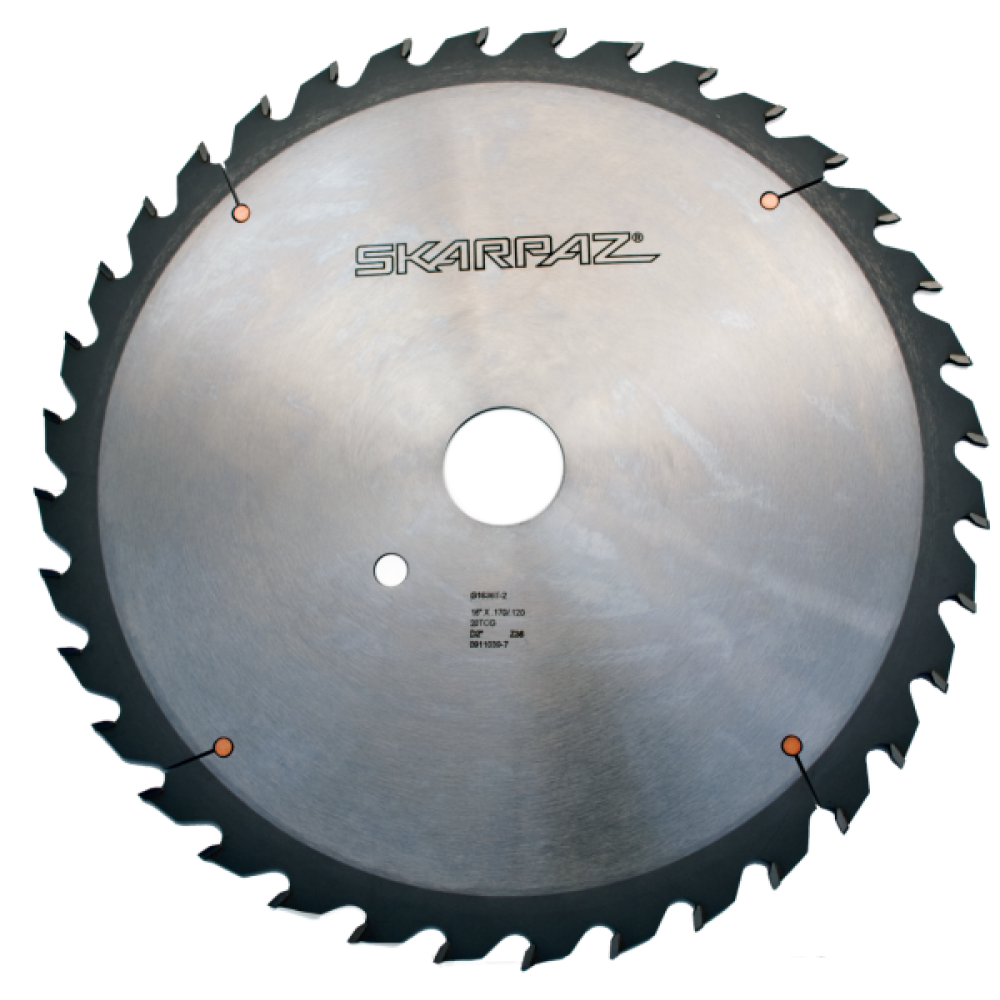 Glue Line Rip Saw Blades - 12" Diameter; 36 Tooth; 1" Bore; TC Grind; .120" Plate