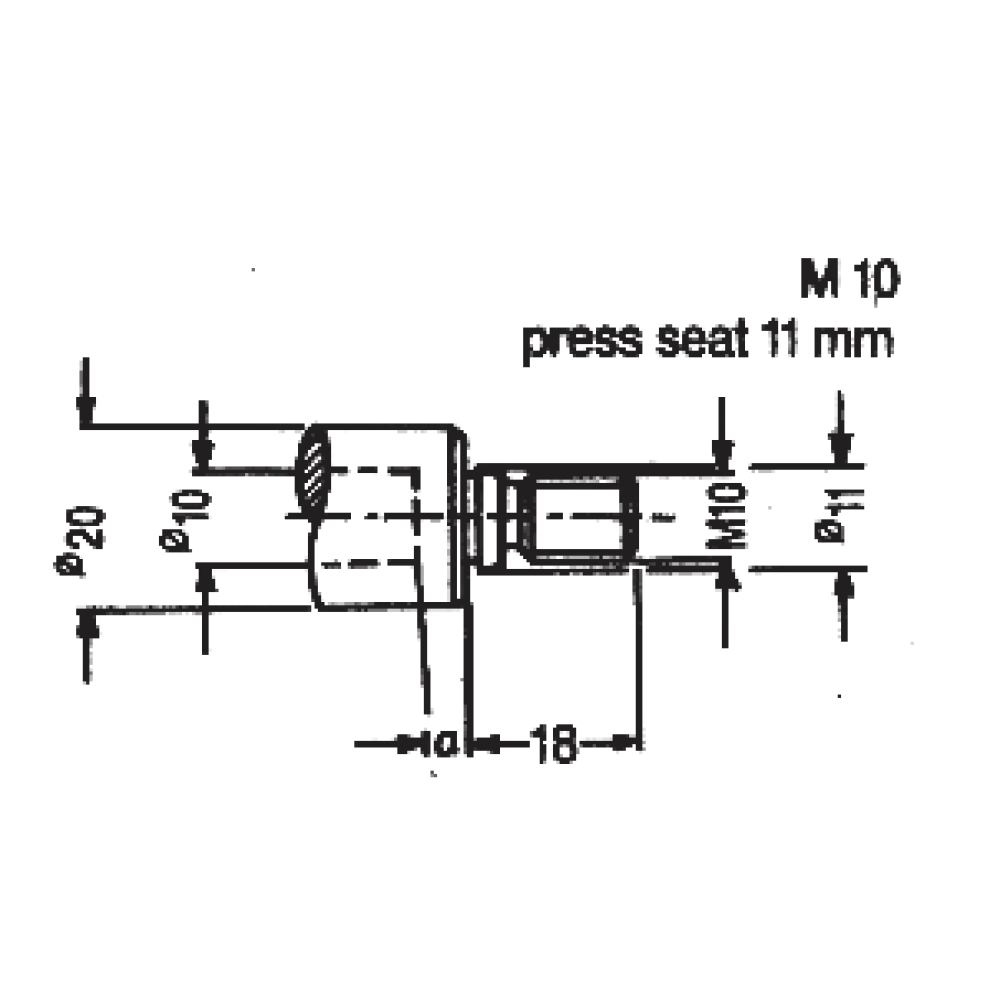 Quick Change Adaptor, M10 x 20 mm OD x 10 mm ID x 41 mm Left Hand