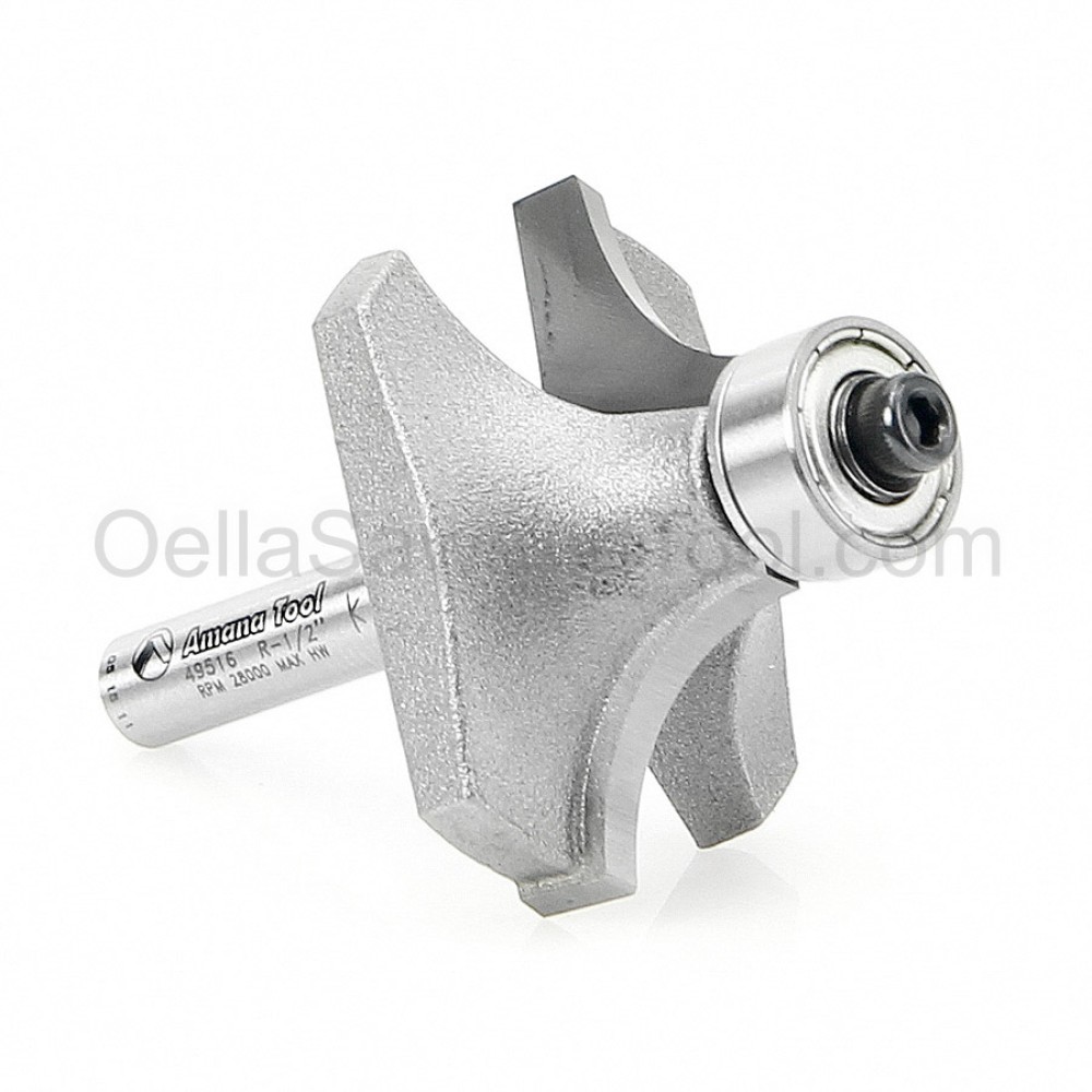 Amana Tool 49516 Carbide Tipped Corner Rounding 1/2 R x 1-1/2 D x 3/4 CH x 1/4 Inch SHK w/ Lower Ball Bearing Router Bit