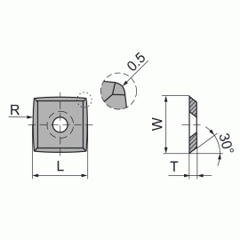 15mm x 15mm x 2.5mm Carbide Square Reversible knives 150mm radius and round corners