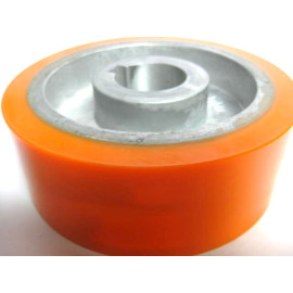 Solid Orange Urethane Feed Wheel - 2" Wide, 5-1/2" Diameter, 35mm bore Keyed Shaft Axiom Industries
