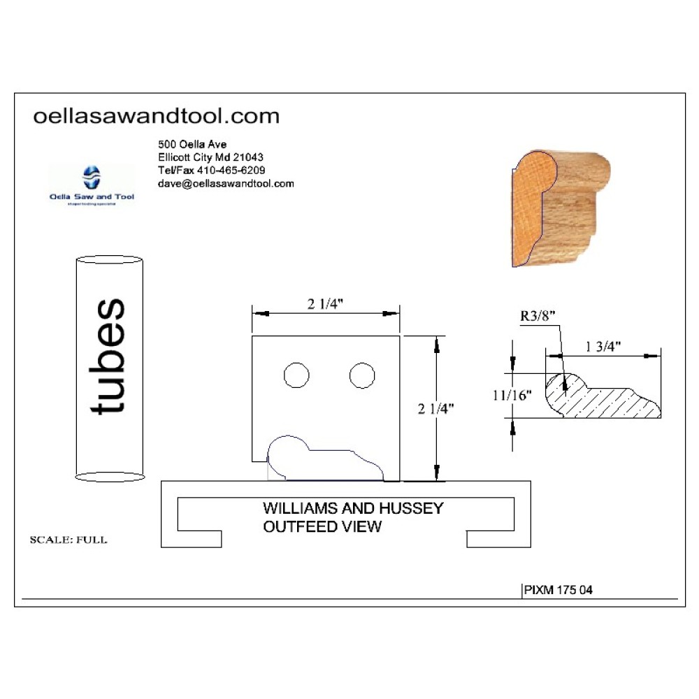 Williams and Hussey shop fox molder knives 9/16 x 1-3/4 Picture Rail Molding with template