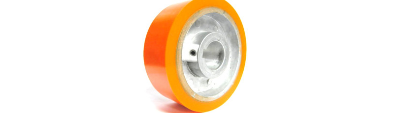 Solid Orange Urethane Feed Wheel - 2" Wide, 5-1/2" Diameter, 35mm bore Keyed Shaft Axiom Industries