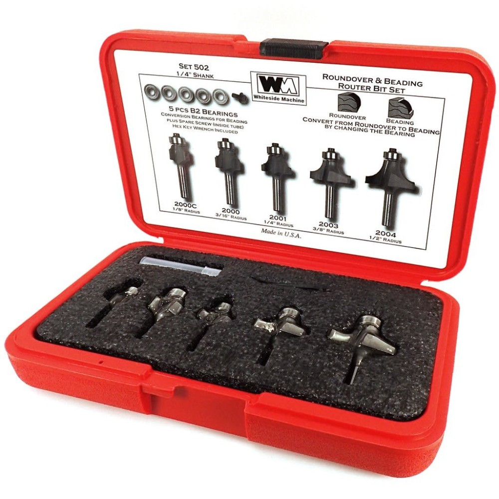 Whiteside 502, 5 pc Roundover and Beading Bit Set, 1/4 Shank