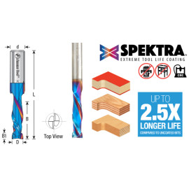 Amana Tool 46352-K CNC SC Spektra Extreme Tool Life Coated Mortise Compression Spiral 3/8 D x 1-1/4 CH 1/2 SHK 3 Inch Long 2 Flute Router Bit