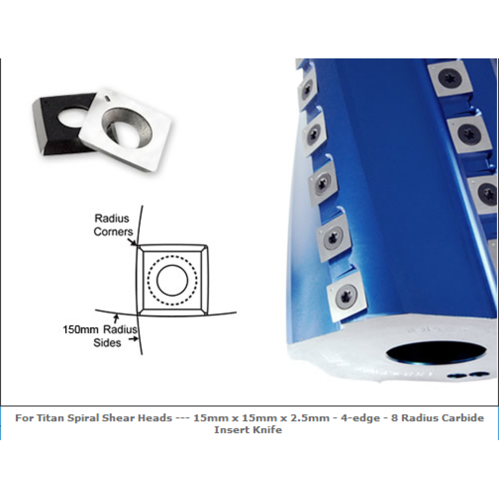 15mm x 15mm x 2.5mm - 4-edge -Case of 10  For Titan Spiral Shear Heads