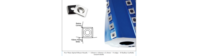 15mm x 15mm x 2.5mm - 4-edge -Case of 10  For Titan Spiral Shear Heads